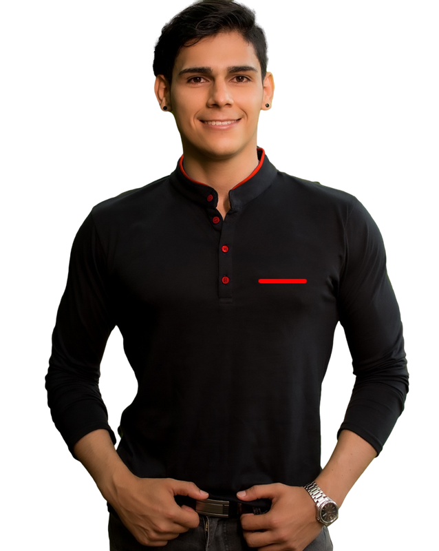 Camisa Buzo Polo Manga Larga Negro Rojo Cuello Neru Coreano Ribete Hombre Tela 100% Algodón Peruano de Calidad