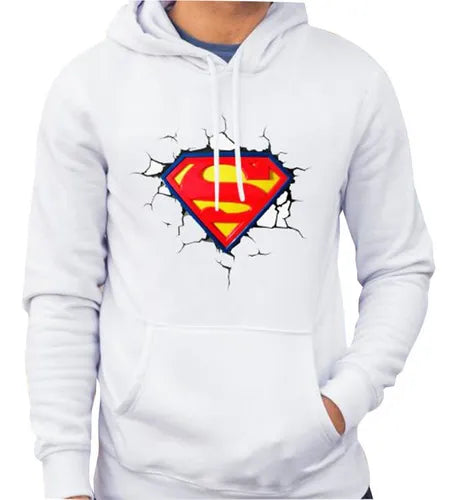 Buzo Buso Saco Hoodies Blanco Logo De Superman