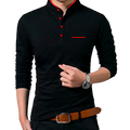 Camisa Buzo Polo Manga Larga Negro Rojo Cuello Neru Coreano Ribete Hombre Tela 100% Algodón Peruano de Calidad