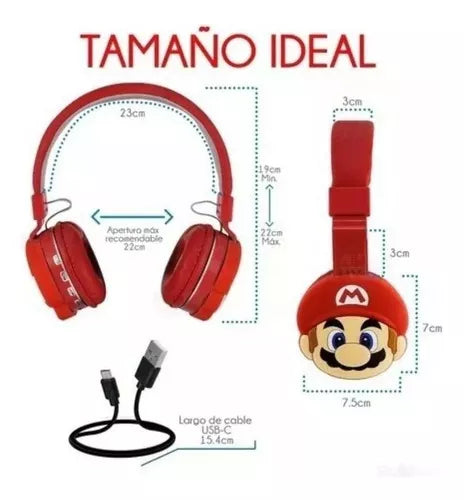 Audifonos Diadema Niños Bluetooth Super Mario Bros