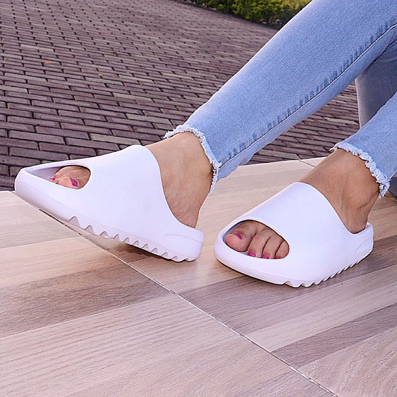 Pantuflas Confort Nube Tipo Yezzy Sin Estampar Blancas Slide Cómodas Tendencia